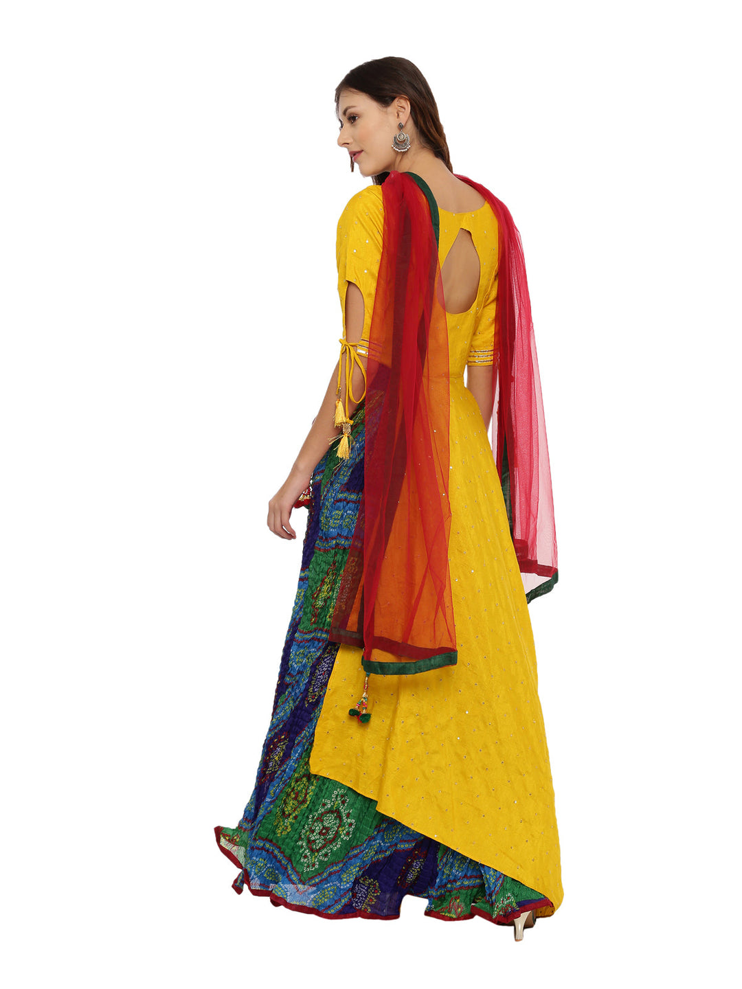 Neerus Multi silk embellished kurta set with skirt and dupatta - detail view 1