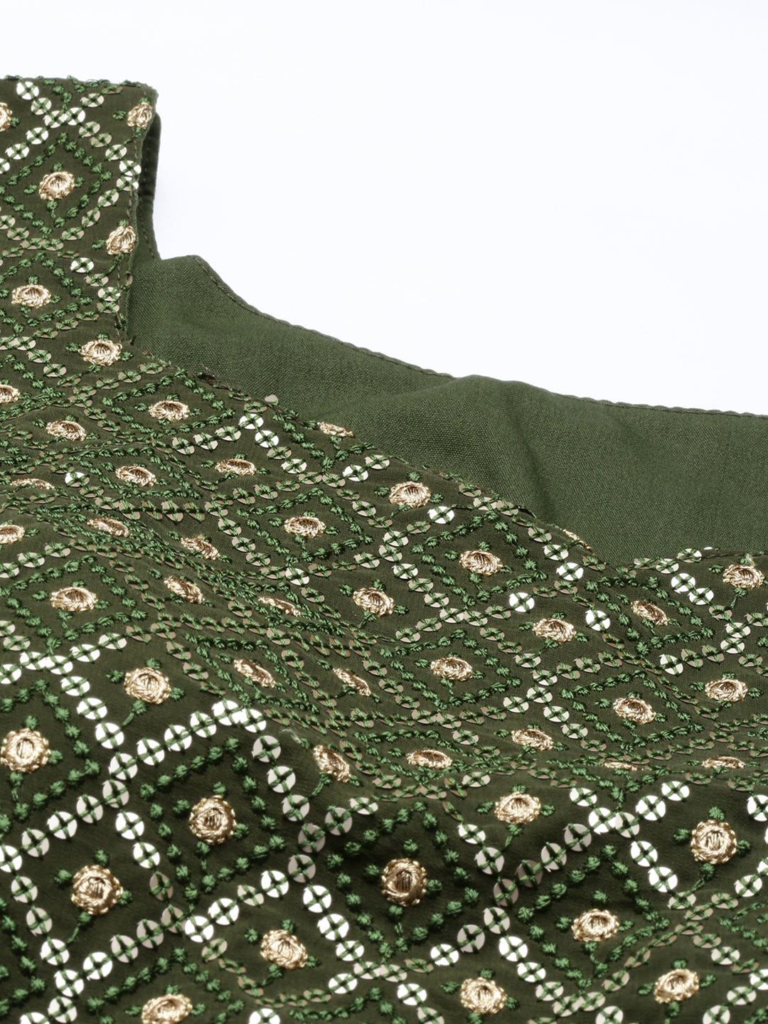 Neerus Green georgette embellished suit set crop top skirt jacket - detail view 3