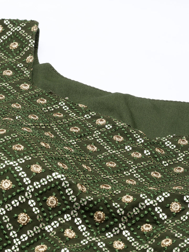 Neerus Green georgette embellished suit set crop top skirt jacket - detail view 3