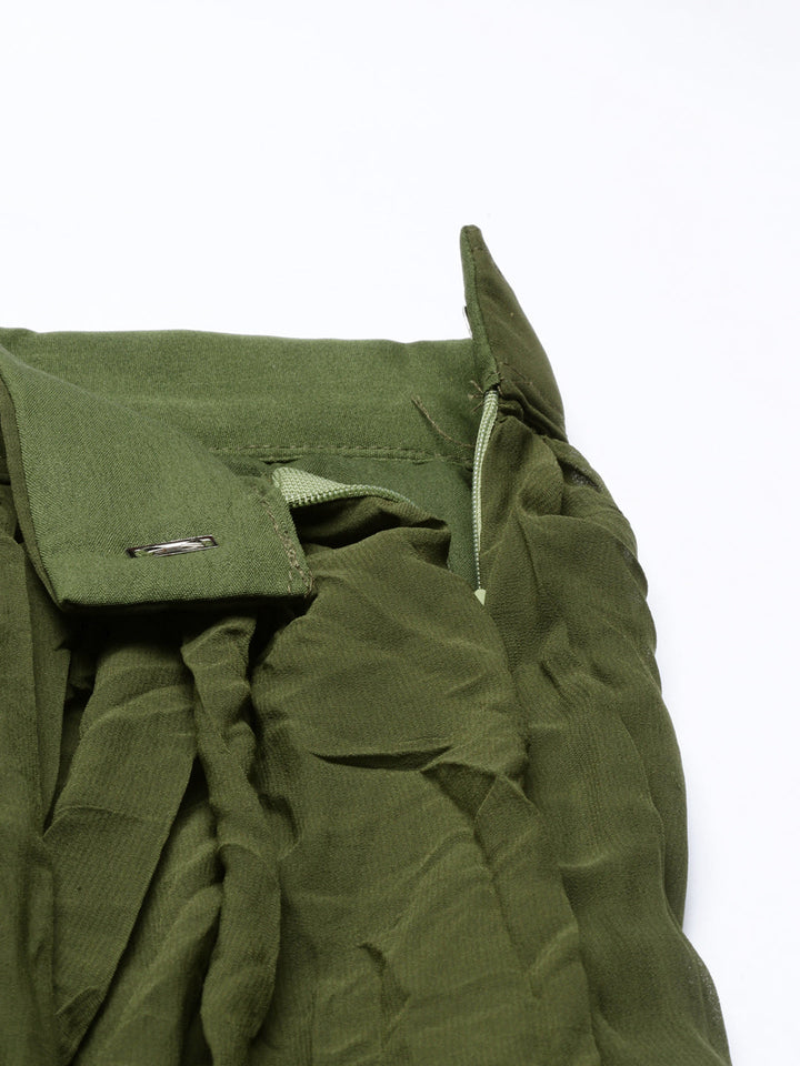 Neerus Green georgette embellished suit set crop top skirt jacket - detail view 4