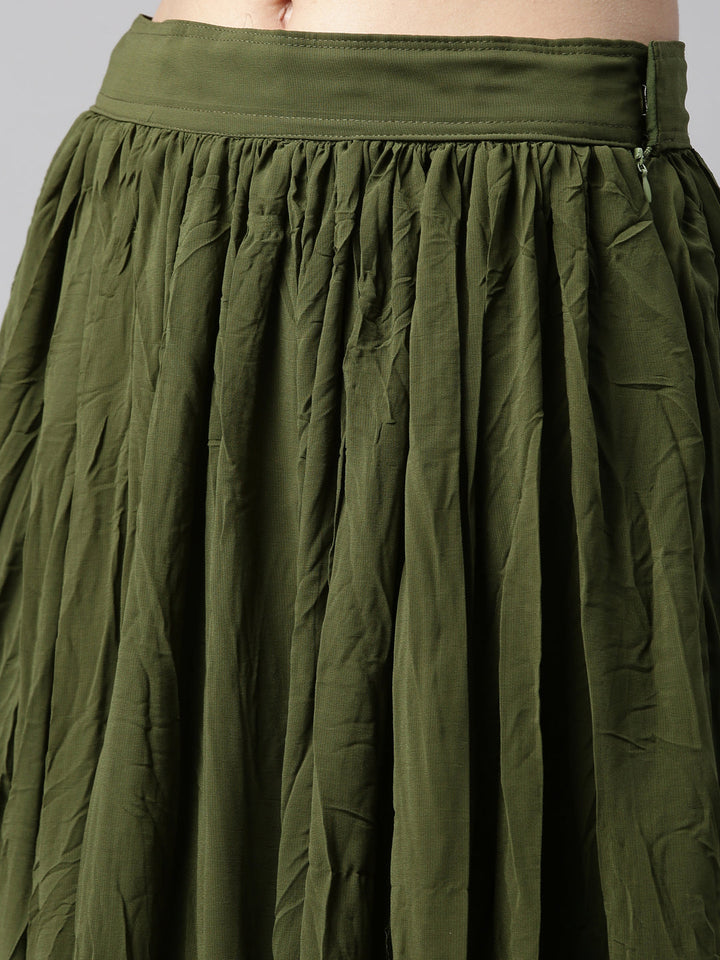 Neerus Green georgette embellished suit set crop top skirt jacket - detail view 17
