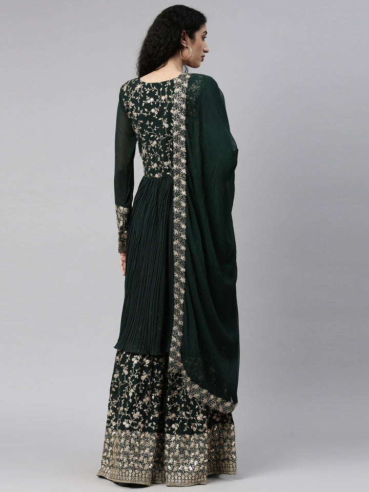 Neerus Green georgette printed kurta set - detail view 6