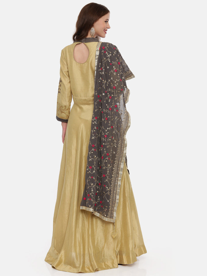 Neerus Beige Chanderi woven anarkali gown - side view
