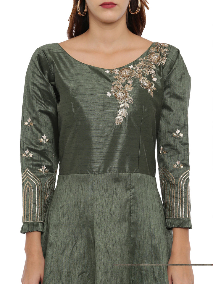 Neerus Green silk anarkali suit set - back view