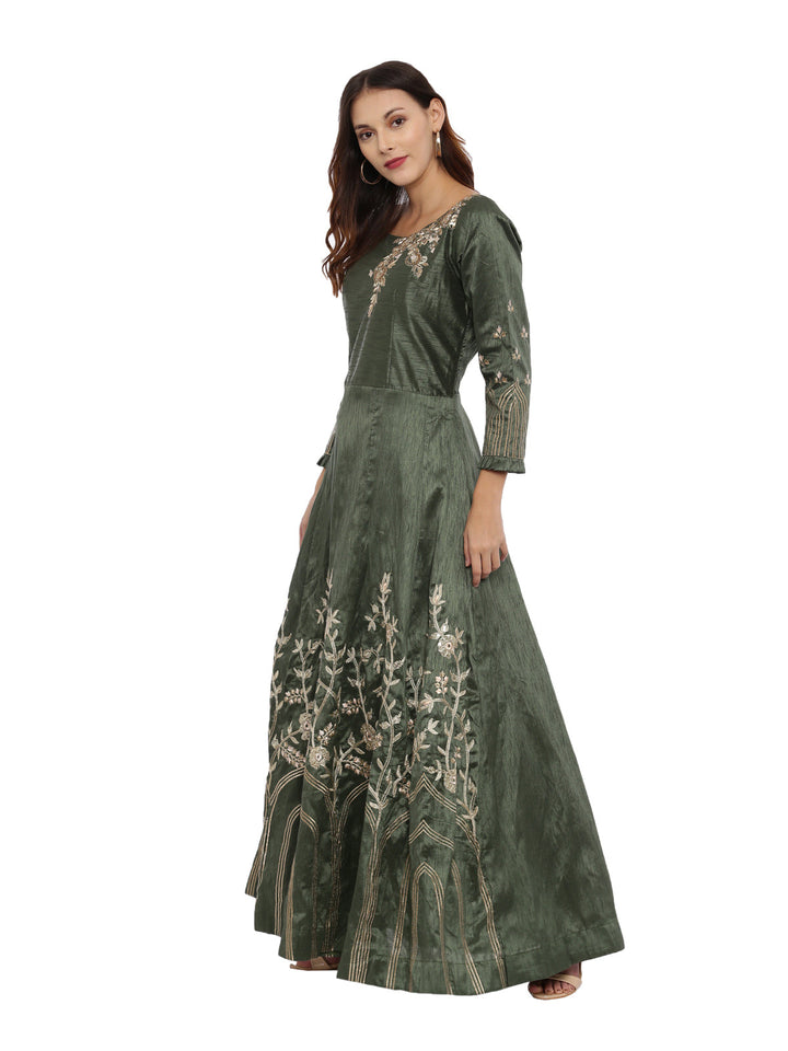 Neerus Green silk anarkali suit set - detail view 2