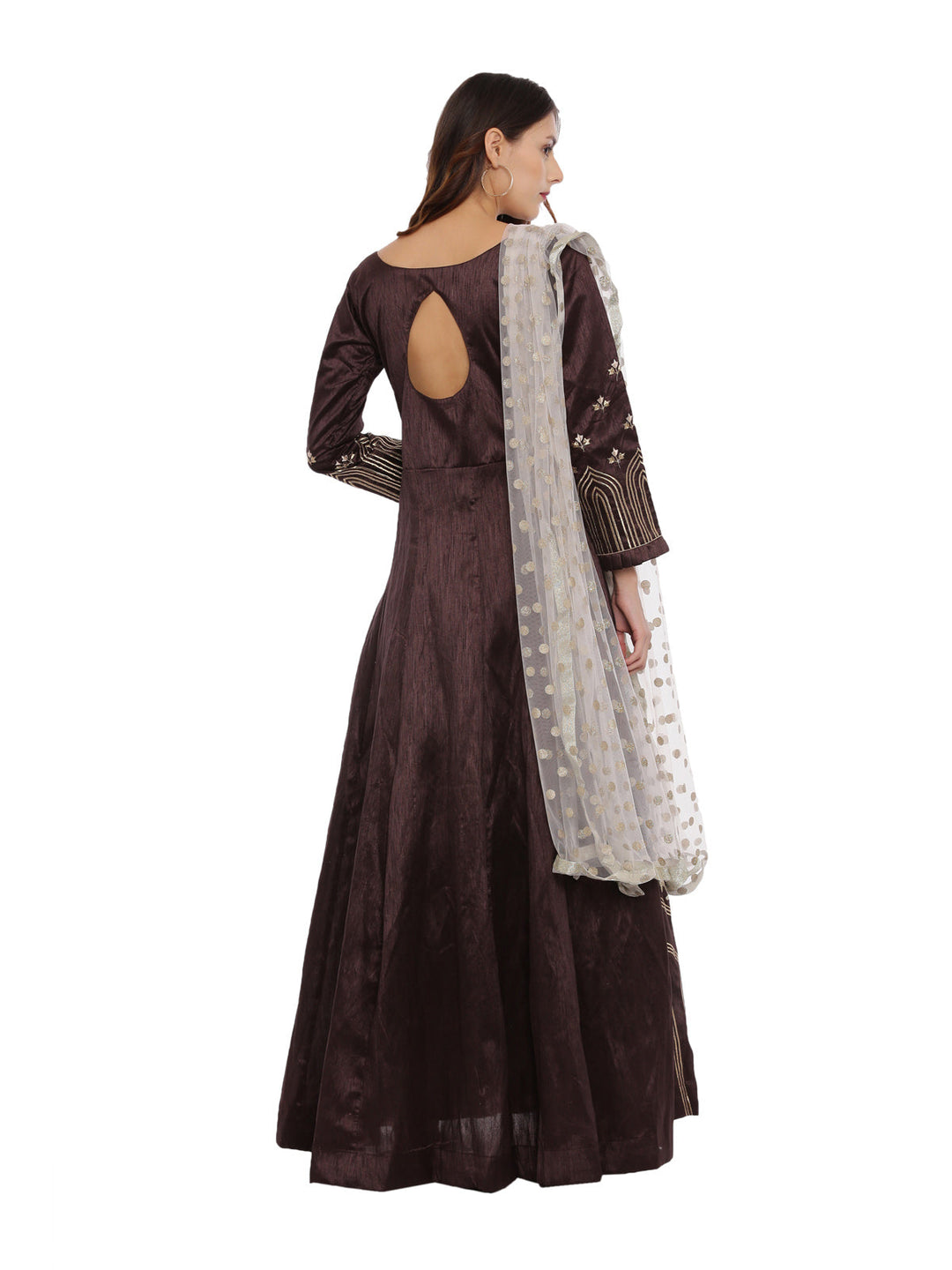 Neerus Brown silk embroidered anarkali suit set - detail view 1