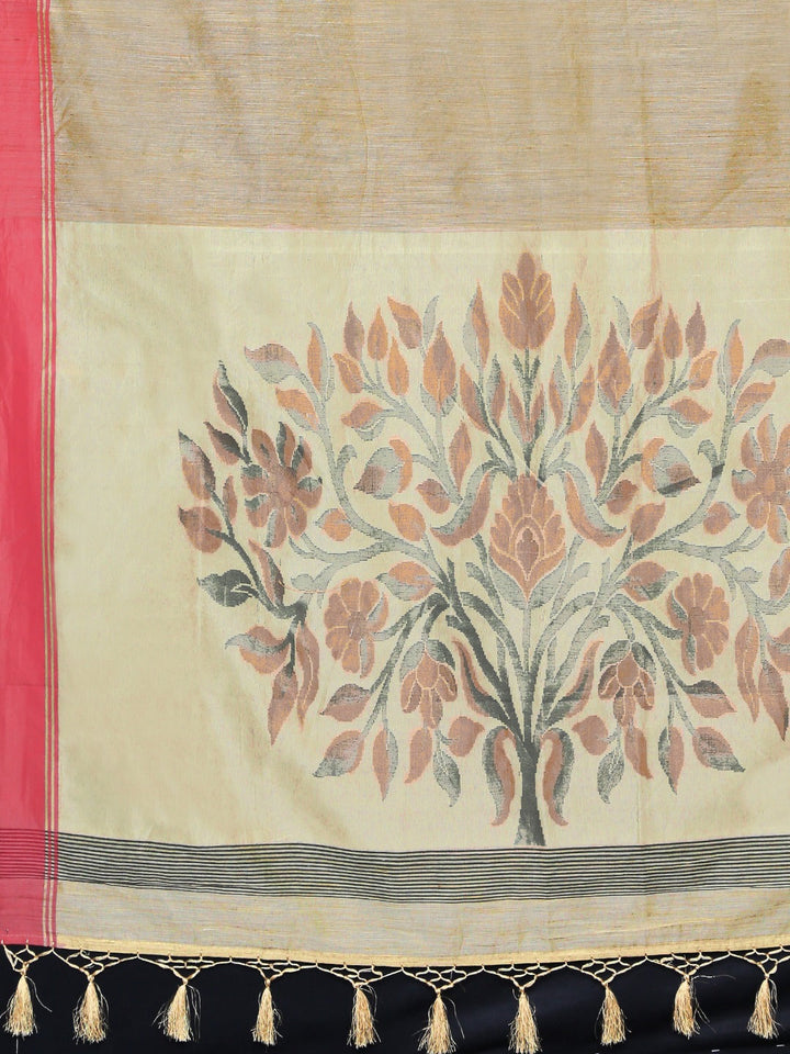 Neerus Beige Chanderi woven saree - detail view 1