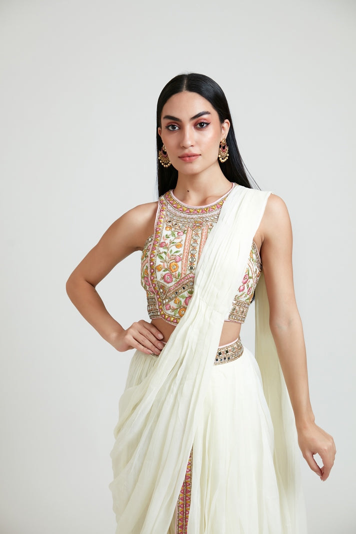 Neerus Beige georgette embellished lehenga set - detail view 3