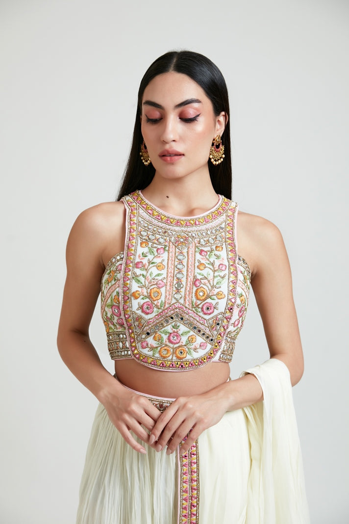 Neerus Beige georgette embellished lehenga set - detail view 1
