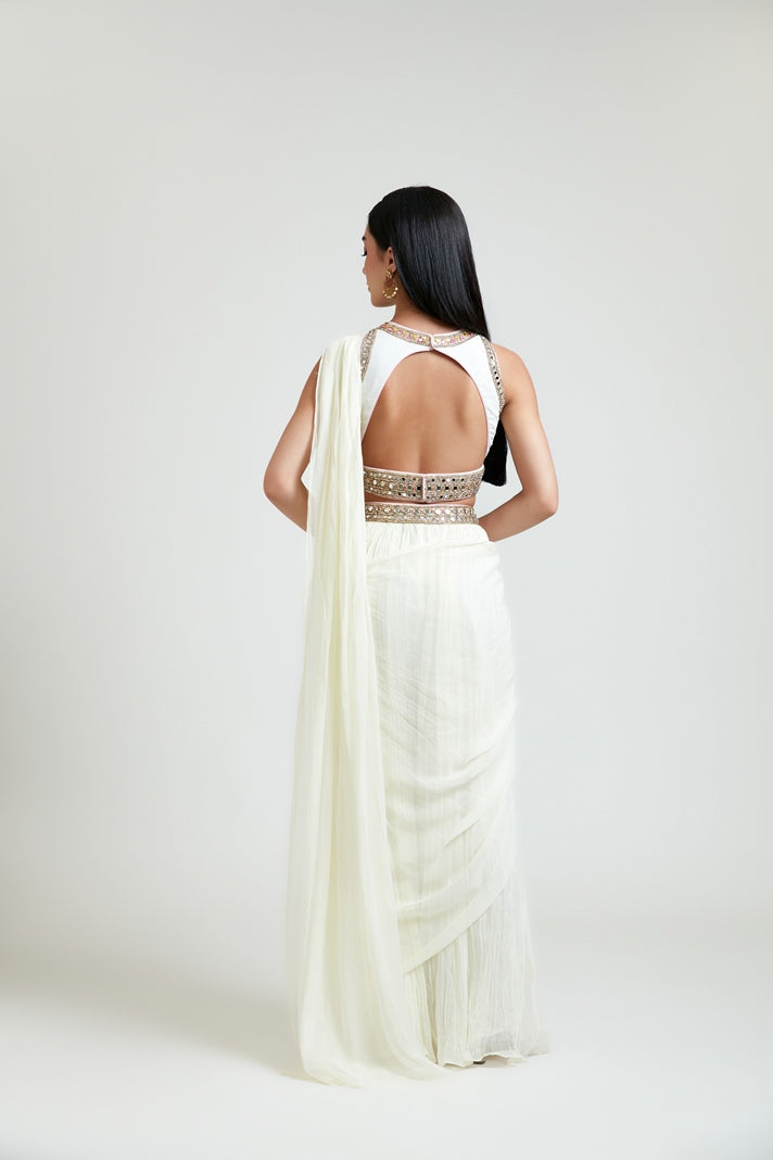 Neerus Beige georgette embellished lehenga set - side view