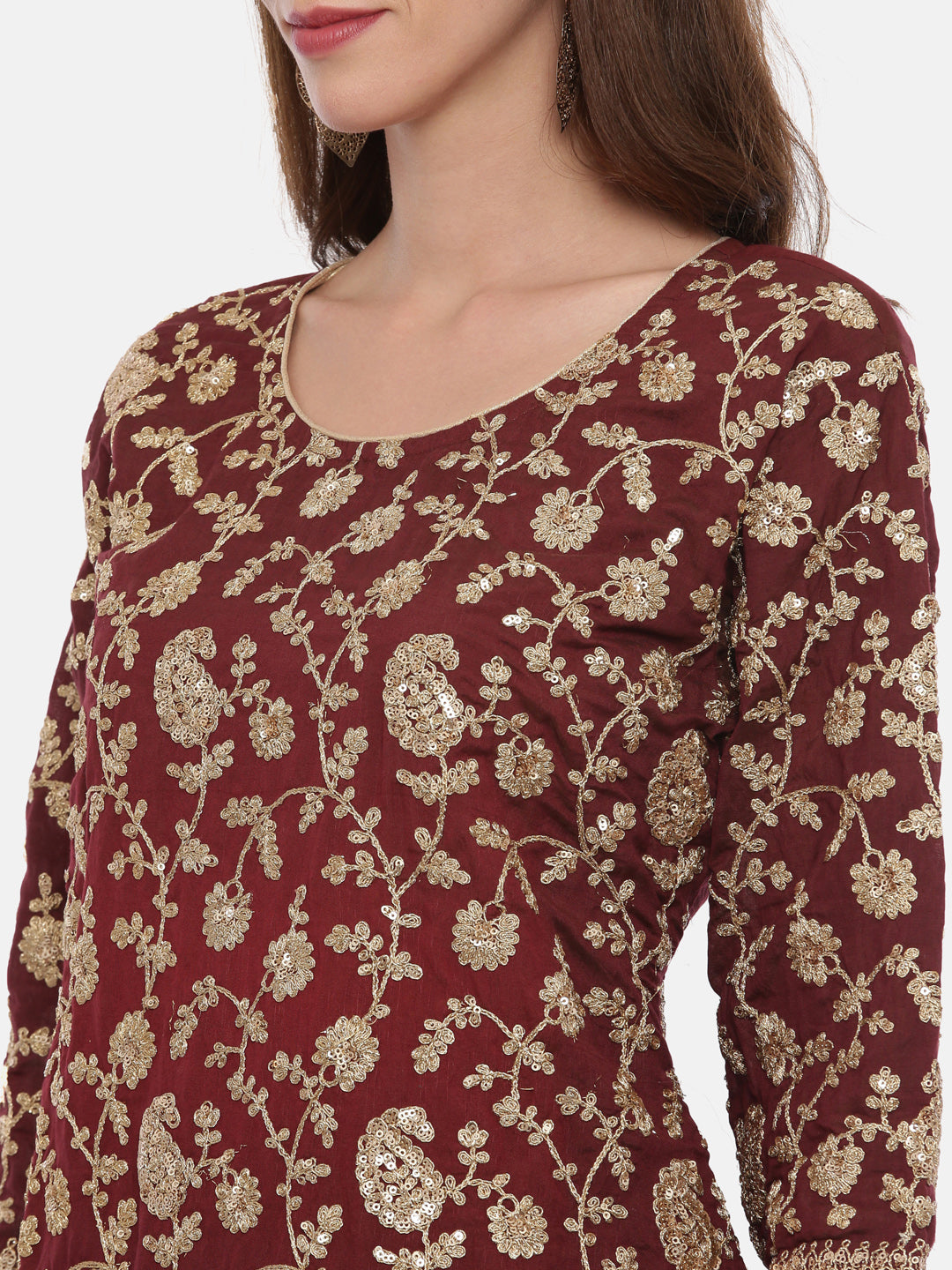 Neerus Maroon muslin suit gharara set - back view