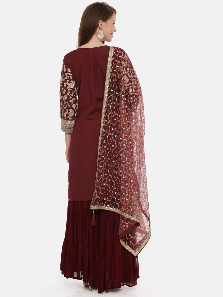 Neerus Maroon muslin suit gharara set - side view