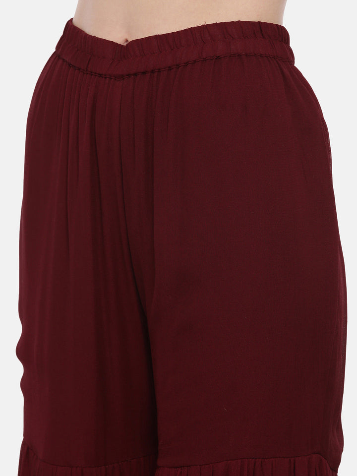 Neerus Maroon muslin suit gharara set - detail view 1