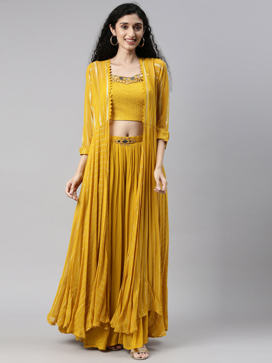 Neerus Yellow georgette embellished suit set - detail view 7