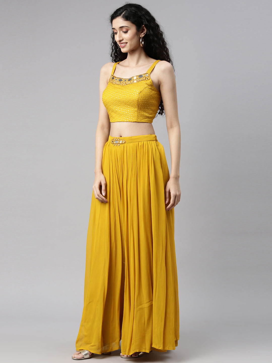 Neerus Yellow georgette embellished suit set - detail view 20