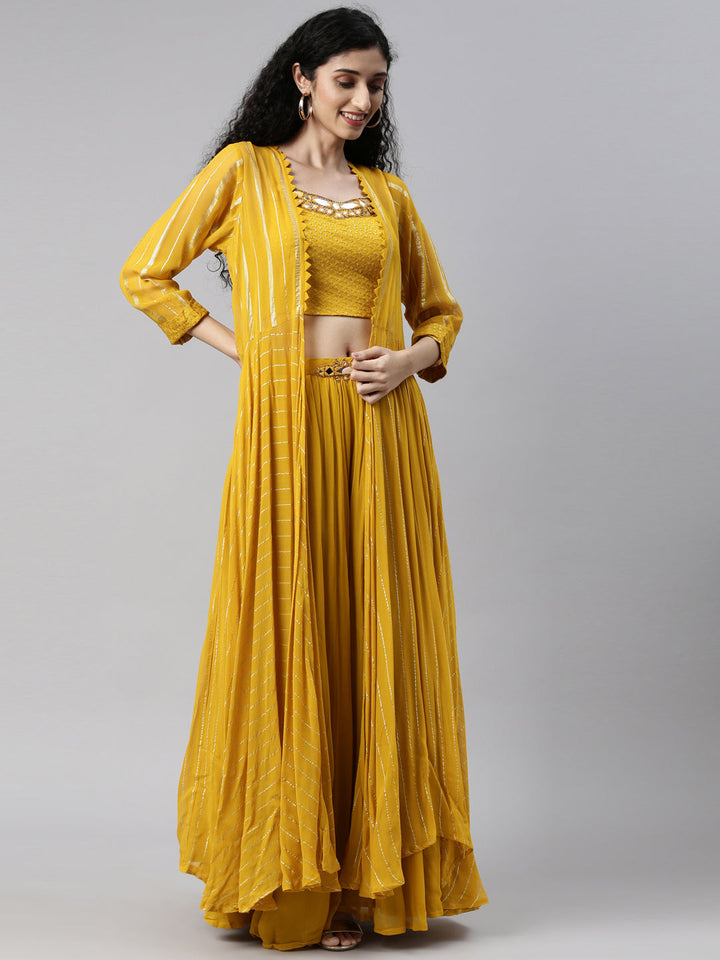 Neerus Yellow georgette embellished suit set - detail view 5