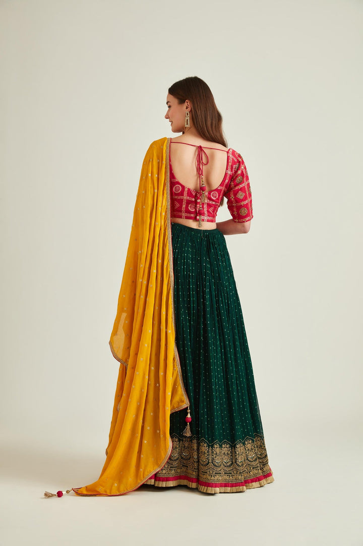 Neerus Green georgette embellished lehenga set - back view