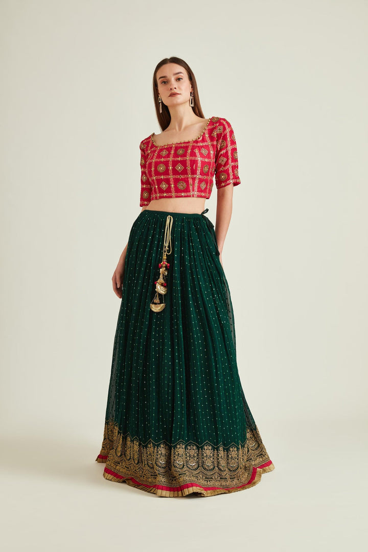 Neerus Green georgette embellished lehenga set - detail view 1
