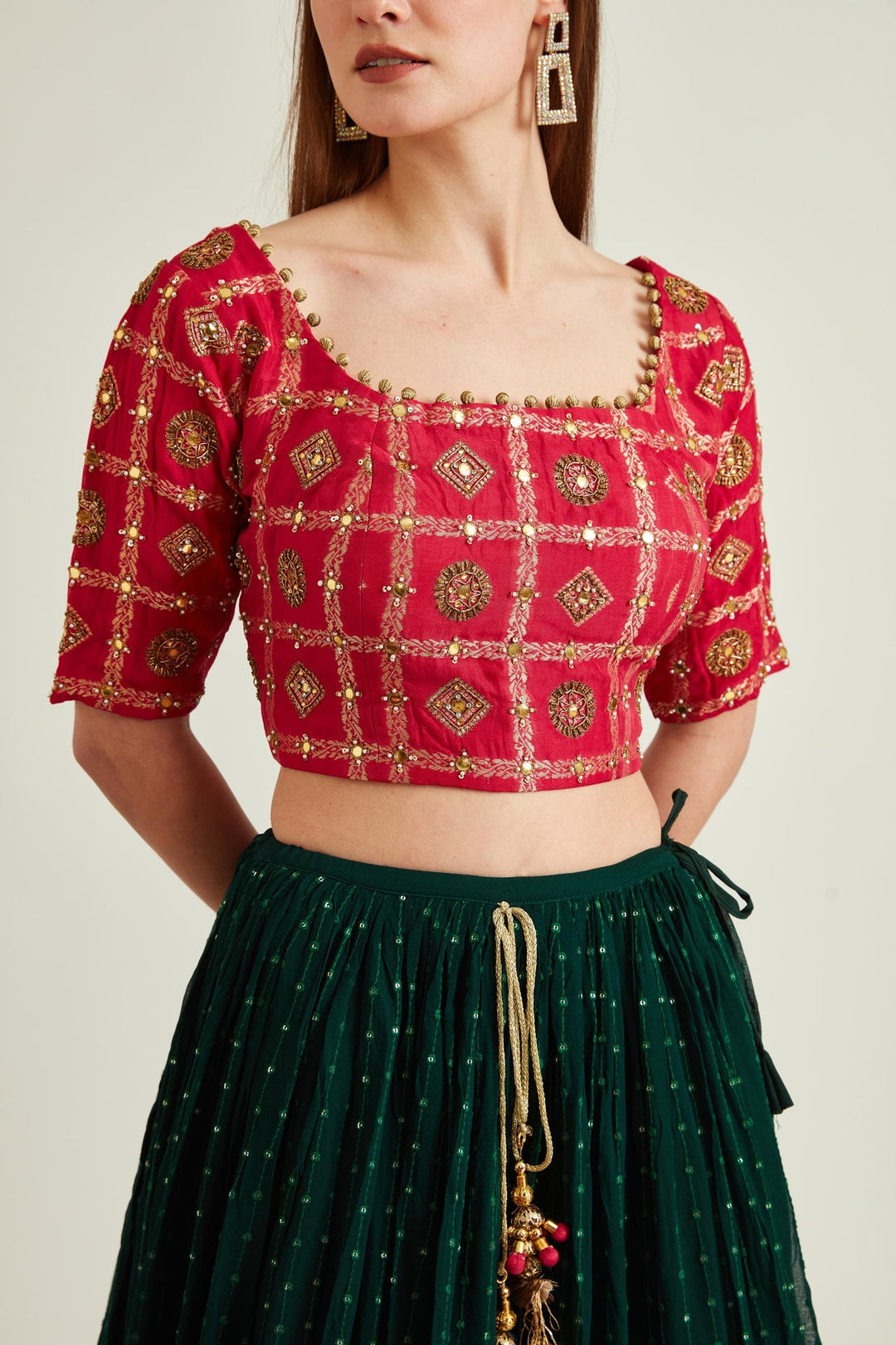 Neerus Green georgette embellished lehenga set - detail view 2