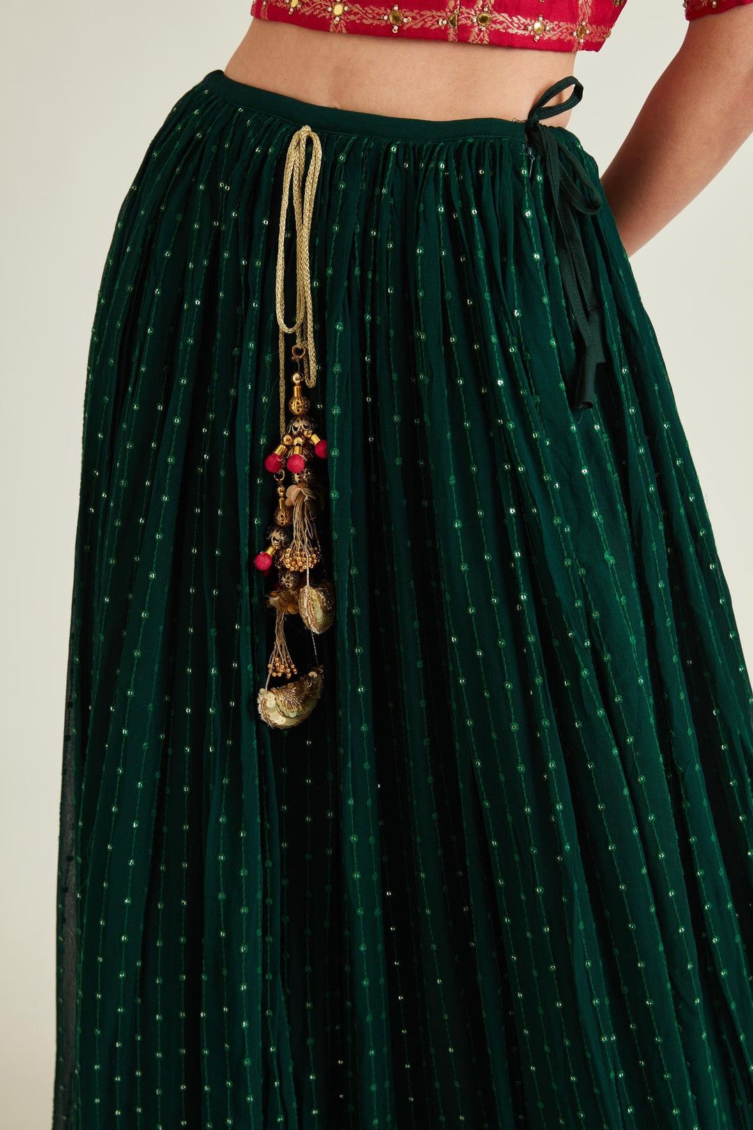Neerus Green georgette embellished lehenga set - detail view 3