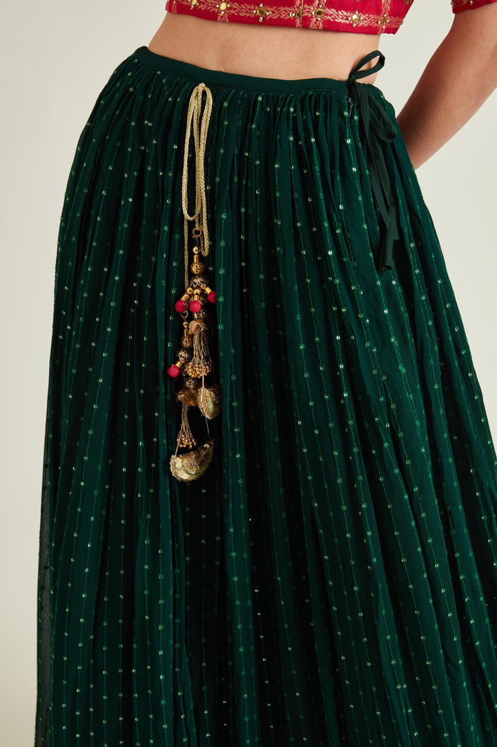 Neerus Green georgette embellished lehenga set - detail view 3