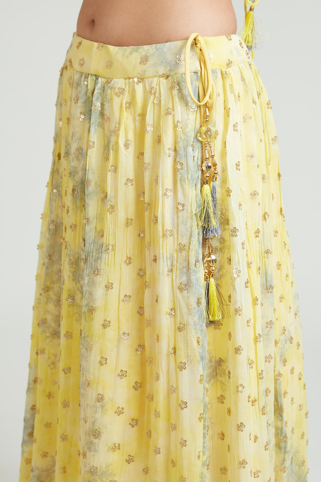 Neerus Yellow georgette embellished lehenga choli set - detail view 1