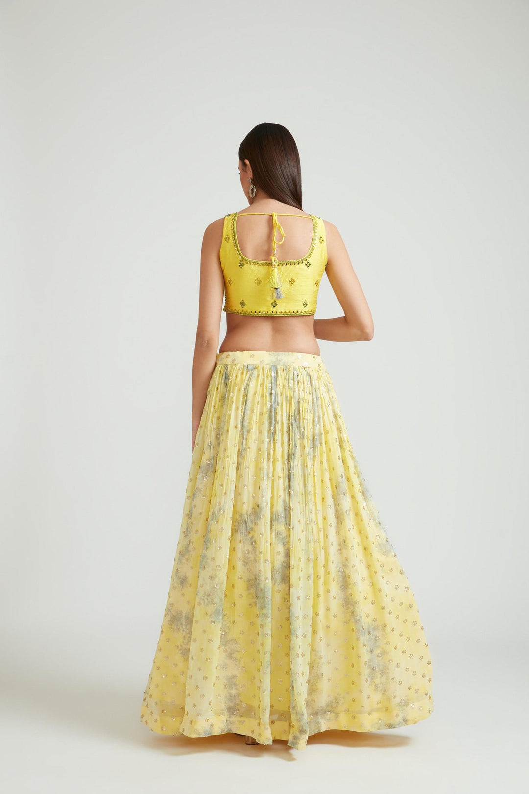 Neerus Yellow georgette embellished lehenga choli set - detail view 2