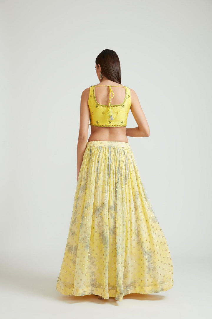 Neerus Yellow georgette embellished lehenga choli set - detail view 2