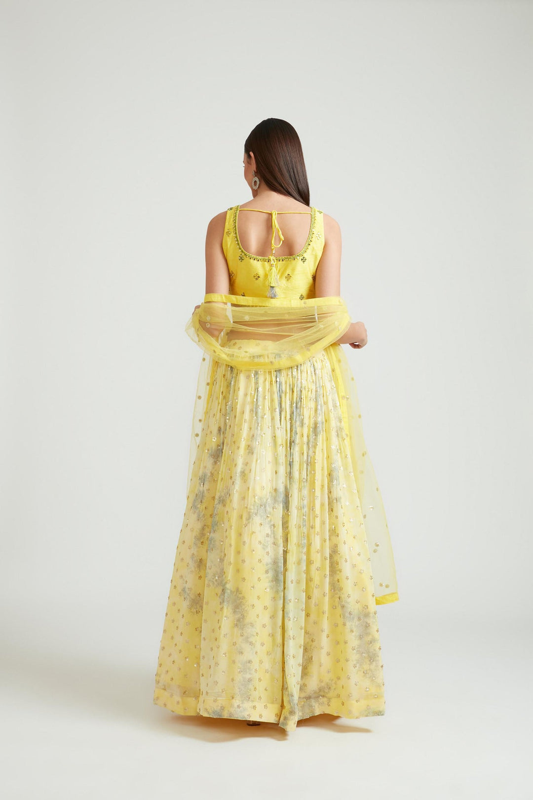 Neerus Yellow georgette embellished lehenga choli set - detail view 3