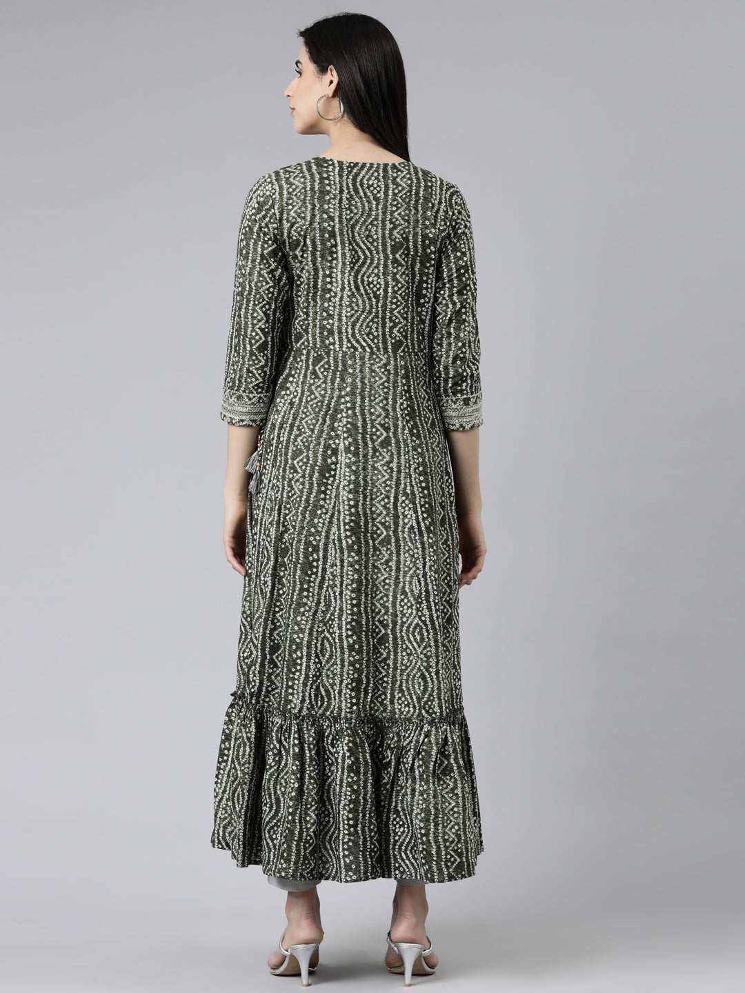 Neerus Green cotton embroidered straight kurti - side view