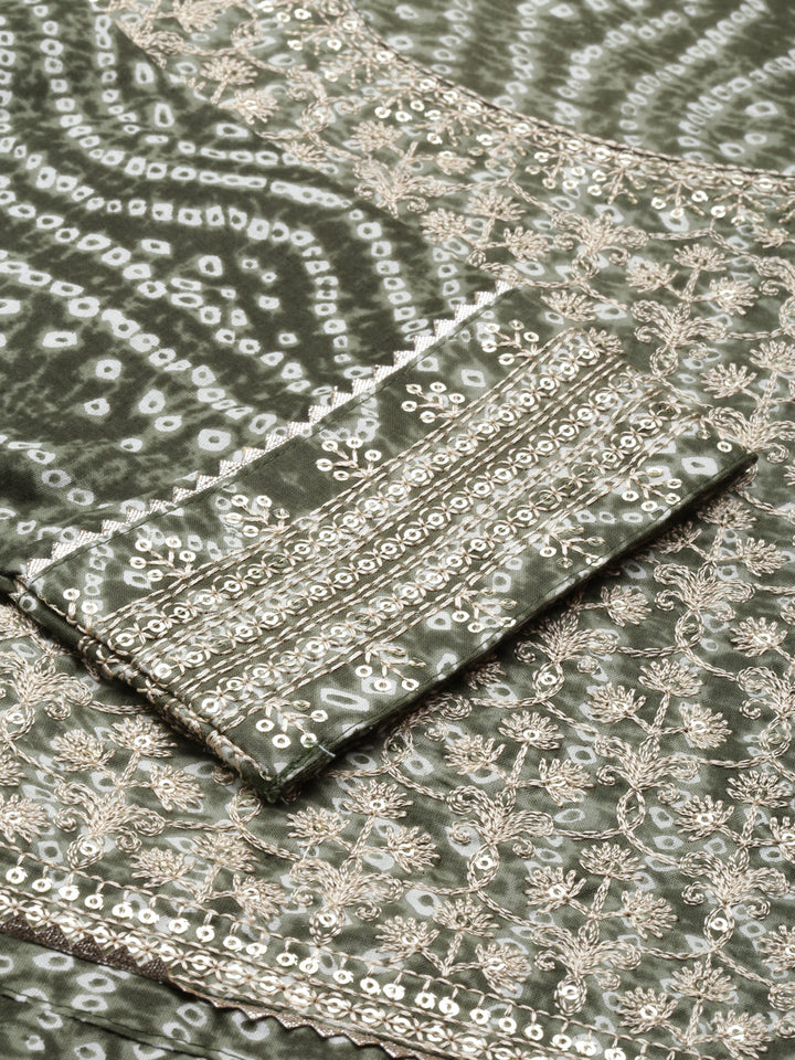 Neerus Green cotton embroidered straight kurti - detail view 2