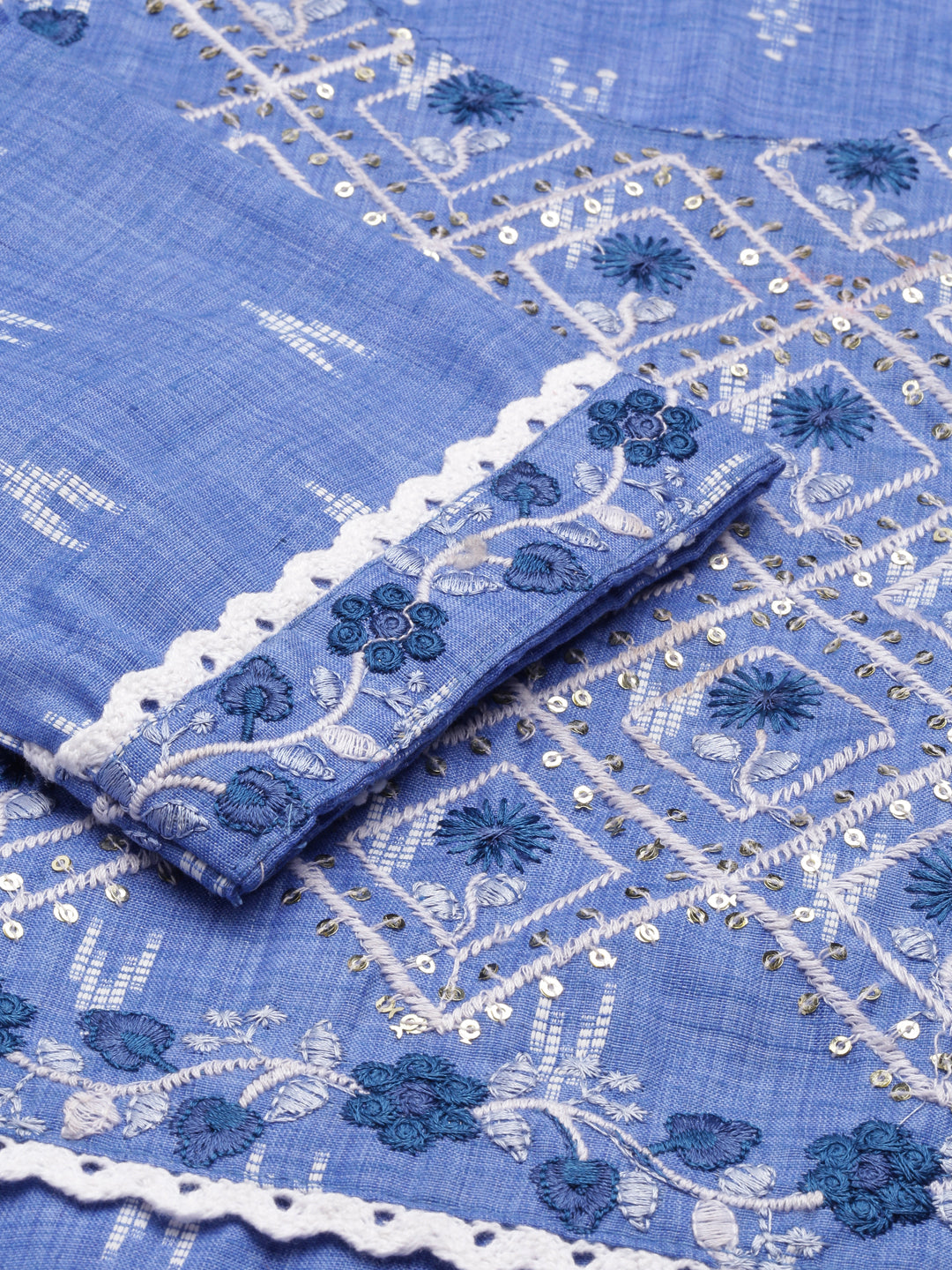 Neerus Blue cotton printed straight kurti - detail view 2