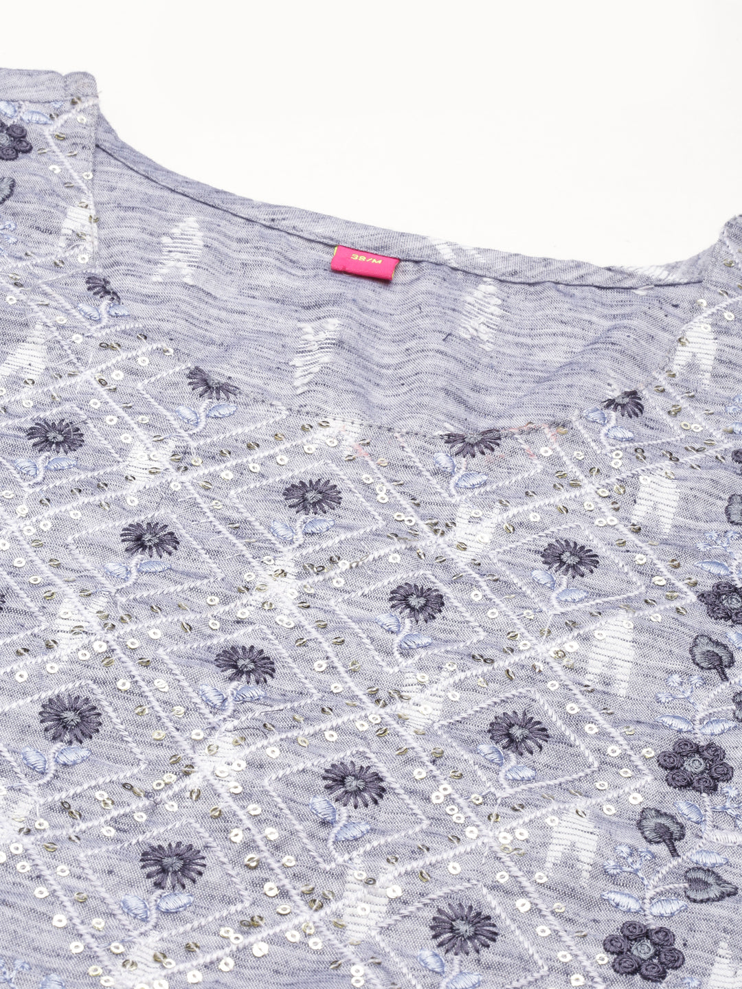 Neerus Blue cotton printed straight kurti - detail view 3