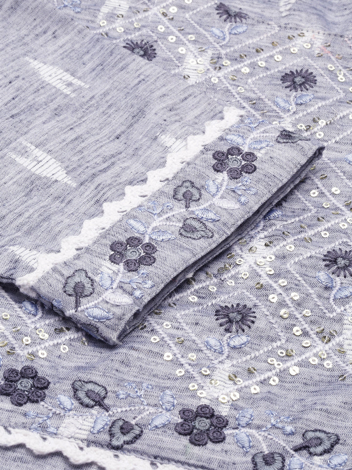 Neerus Blue cotton printed straight kurti - detail view 2