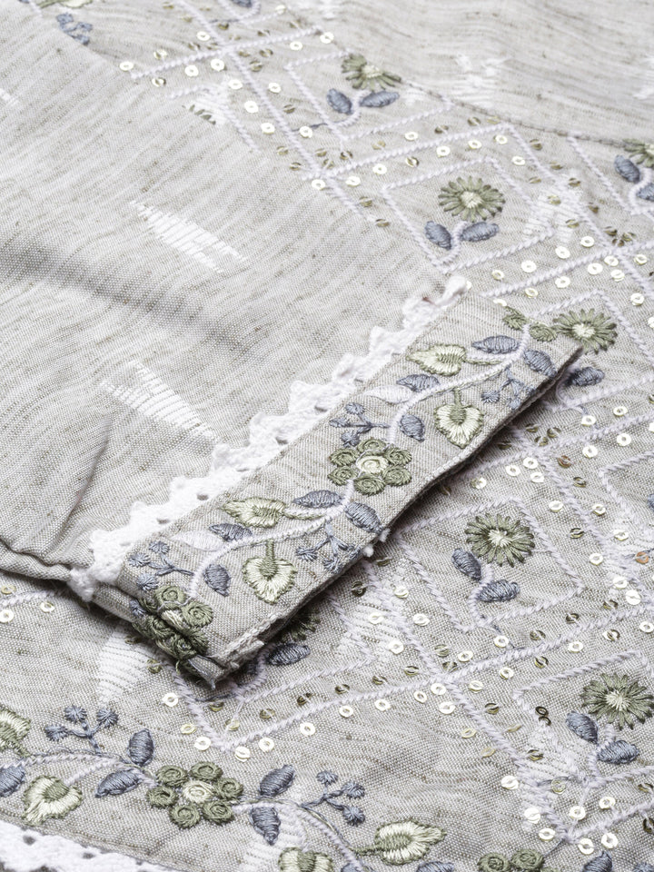 Neerus Grey viscose rayon printed straight kurti - detail view 2
