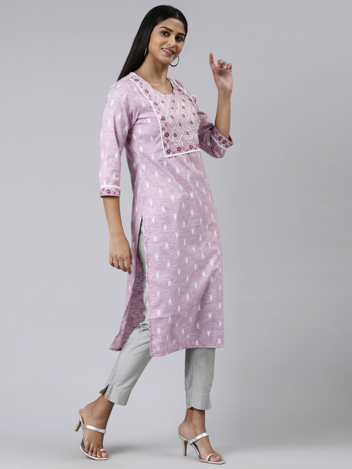 Neerus Pink viscose rayon printed straight kurti - back view