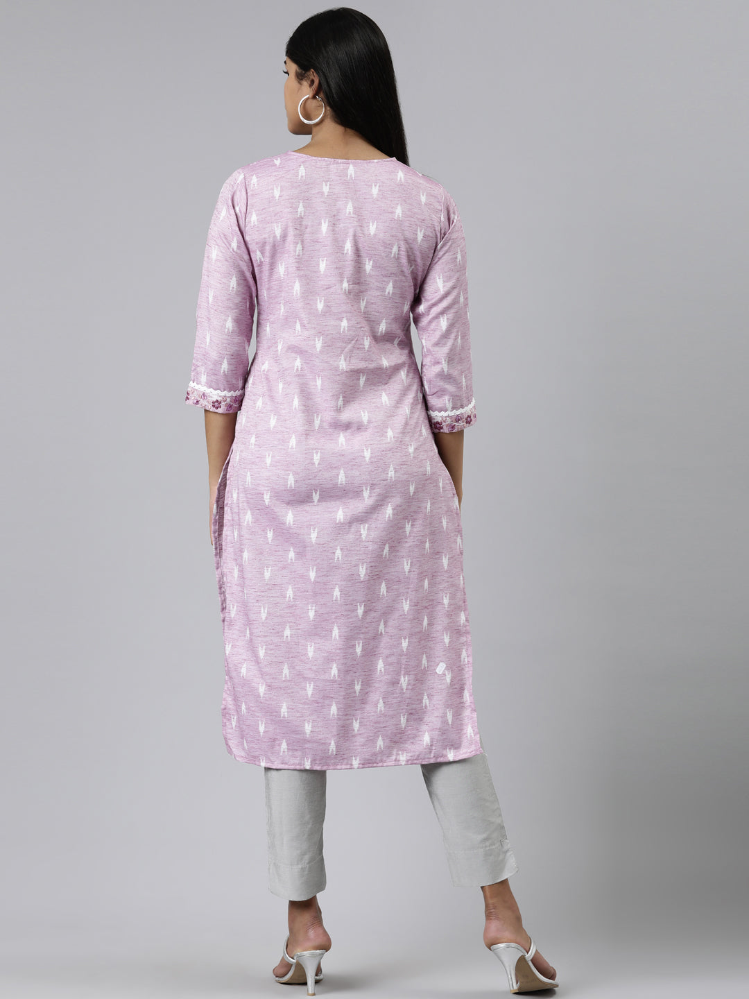 Neerus Pink viscose rayon printed straight kurti - side view