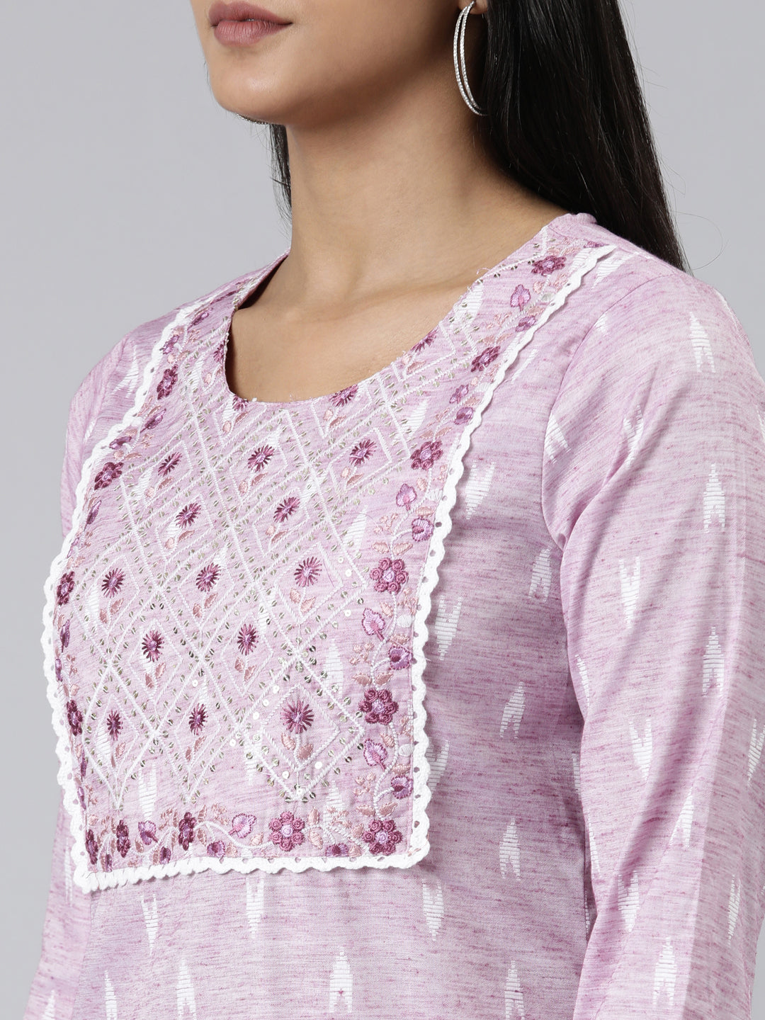 Neerus Pink viscose rayon printed straight kurti - detail view 1