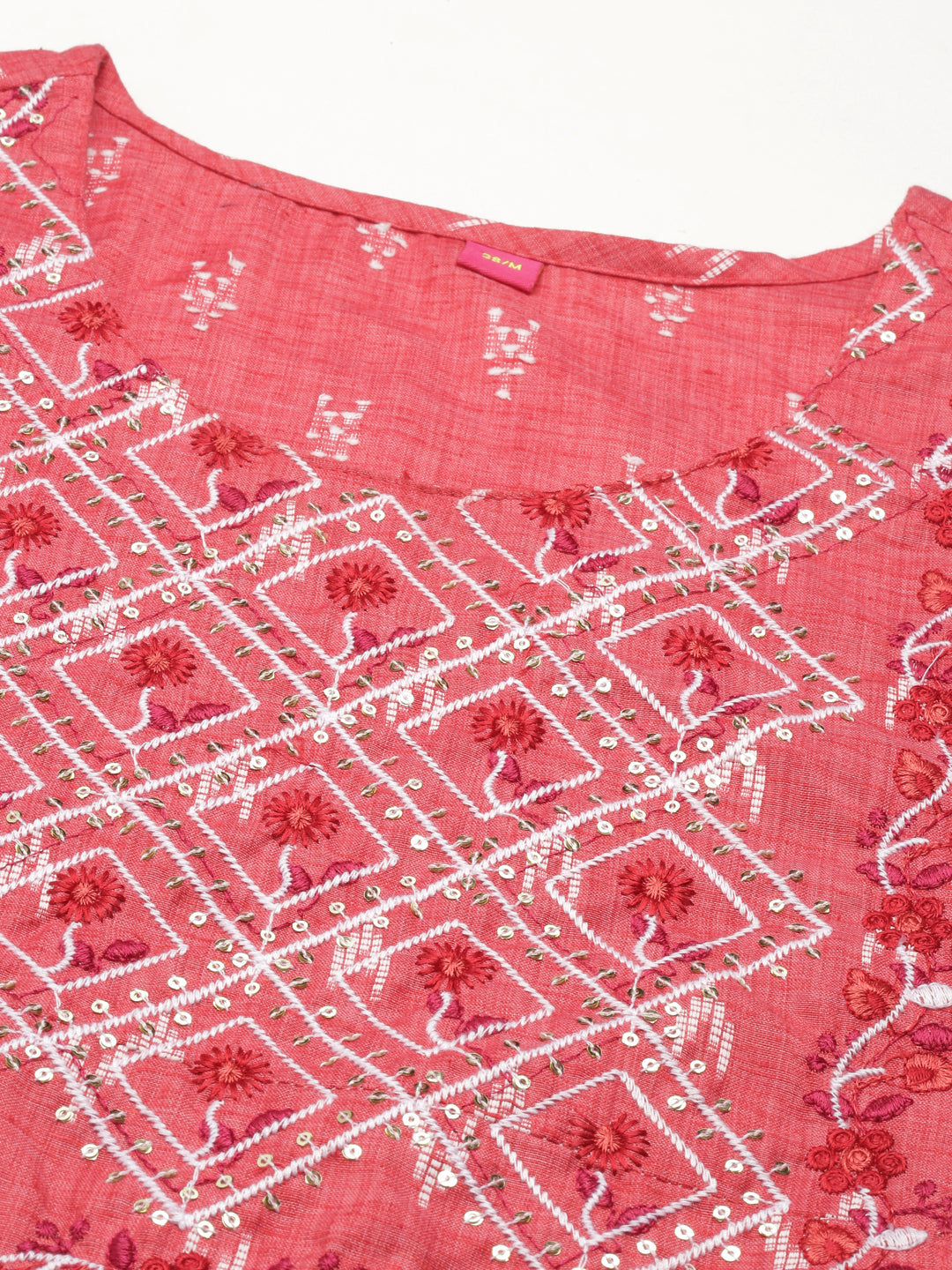 Neerus Red cotton printed straight kurti - detail view 3
