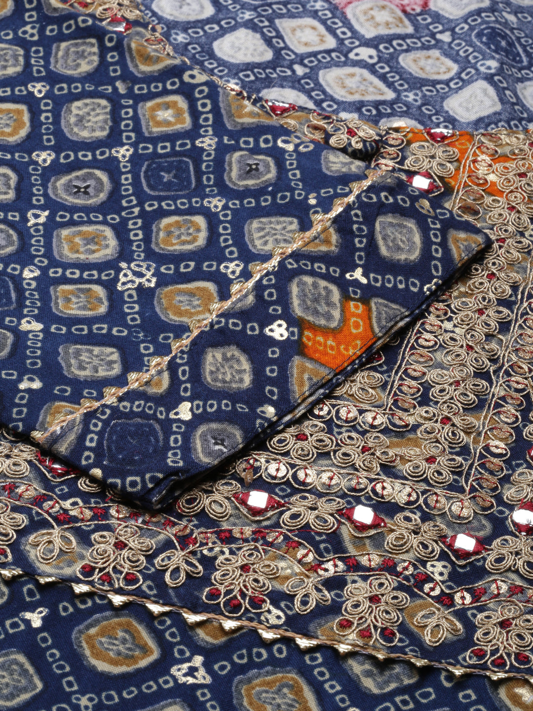 Neerus Blue viscose rayon embroidered kurti - detail view 2