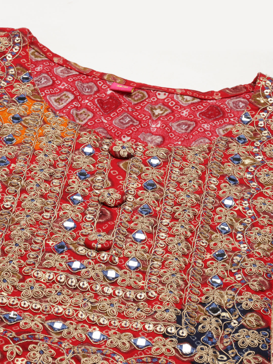 Neerus Red cotton printed straight kurti - detail view 3