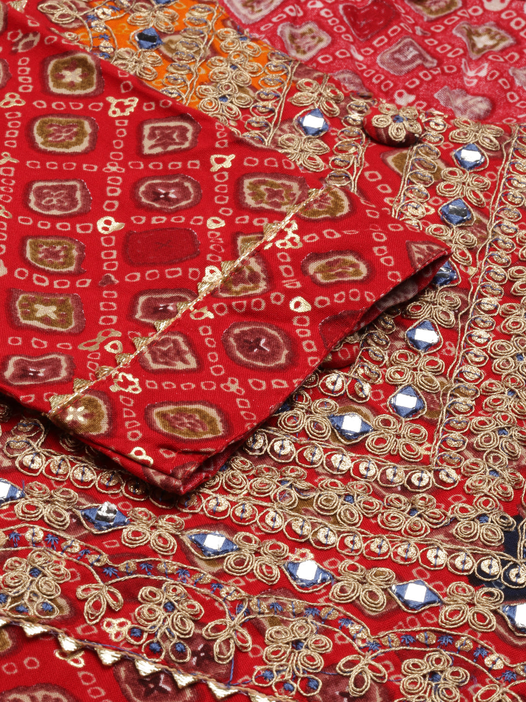 Neerus Red cotton printed straight kurti - detail view 2