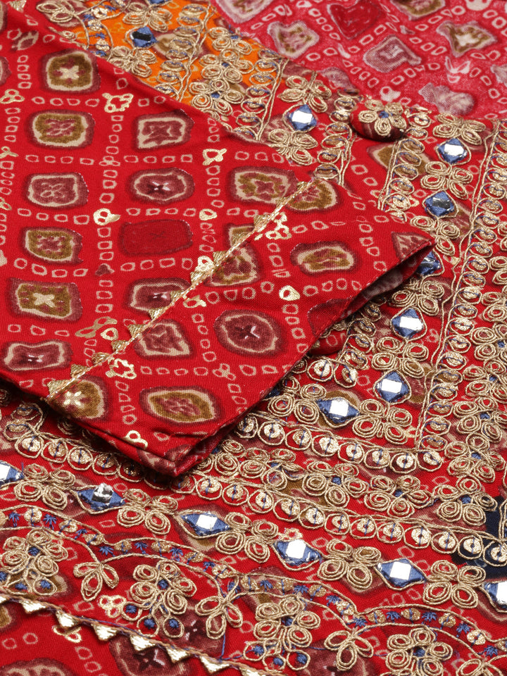 Neerus Red cotton printed straight kurti - detail view 2