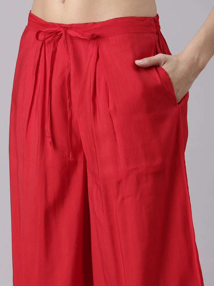 Red Dola Silk Embroidered Three Piece Set