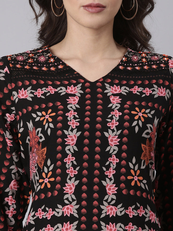 Black Rayon Printed With Palazzo Two Piece Set