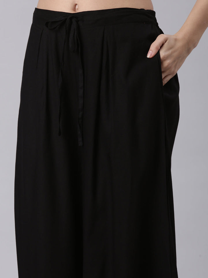 Black Rayon Printed With Palazzo Two Piece Set