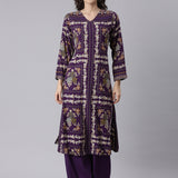 Purple Rayon Printed With Palazzo Two Piece Set