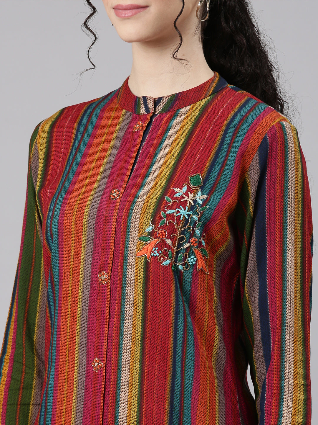 Neerus Multi striped printed straight kurti - detail view 2