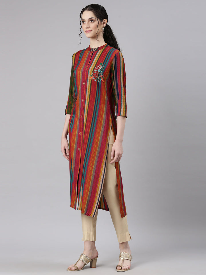 Neerus Multi striped printed straight kurti - back view