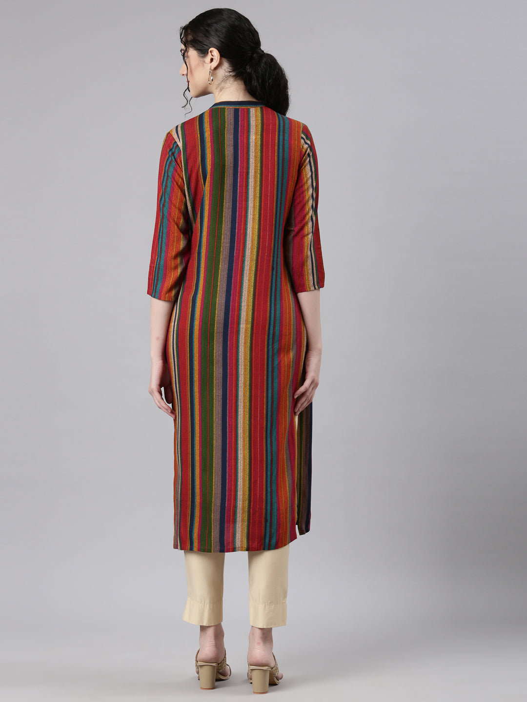 Neerus Multi striped printed straight kurti - detail view 1